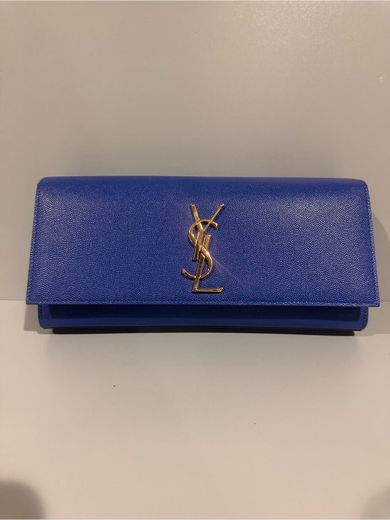 Saint Laurent Handbags - Saint Laurent Cobalt Blue Leather Envelope Clutch with Gold YSL Hardware